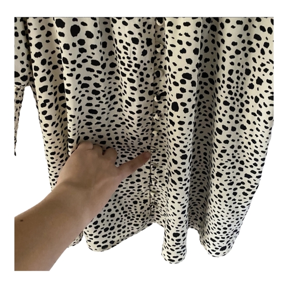 BB Dakota 'Spot A Cutie' Smocked Mini Dress Cream with Black Spots Size L - Picture 9 of 9